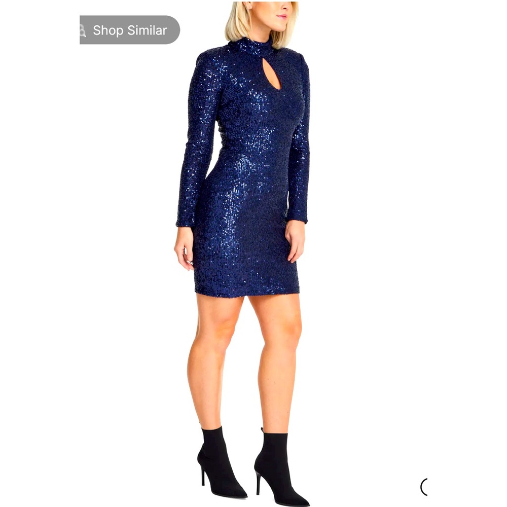 Women brand New Long Sleeve Stand Neck Keyhole Sheath Navy Blue Cocktail Dress